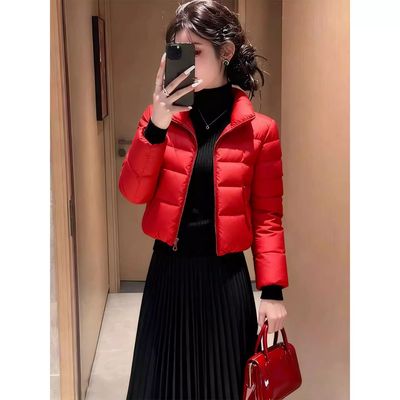 2025冬季新款红色短款羽绒棉服女立领显瘦保暖修身小个子时尚棉衣