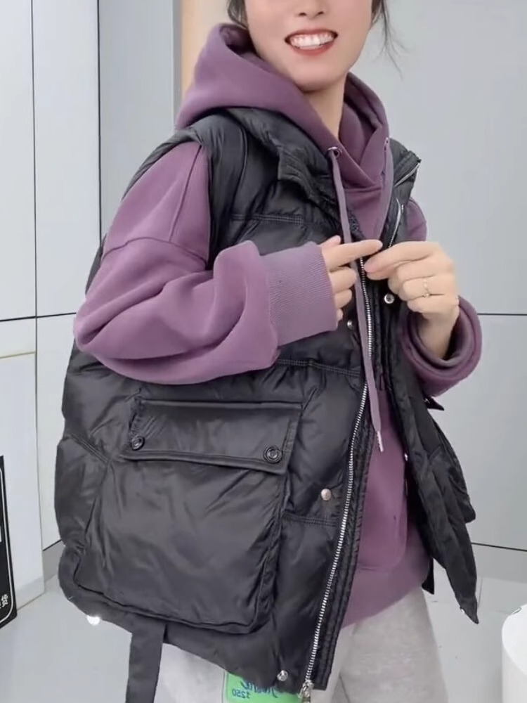 百搭宽松大口袋马夹羽绒服外套潮