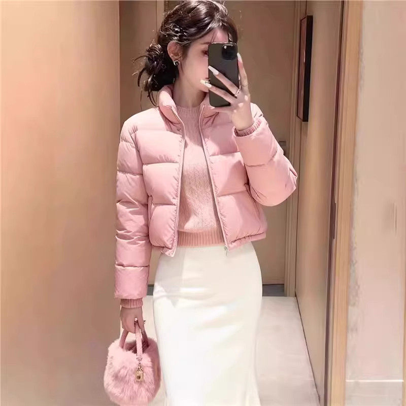 2026新款粉色立领短款羽绒棉服女冬季显瘦保暖加厚拉链面包服外套