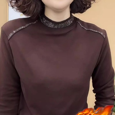 中年妈妈时尚烫钻德绒显瘦打底衫