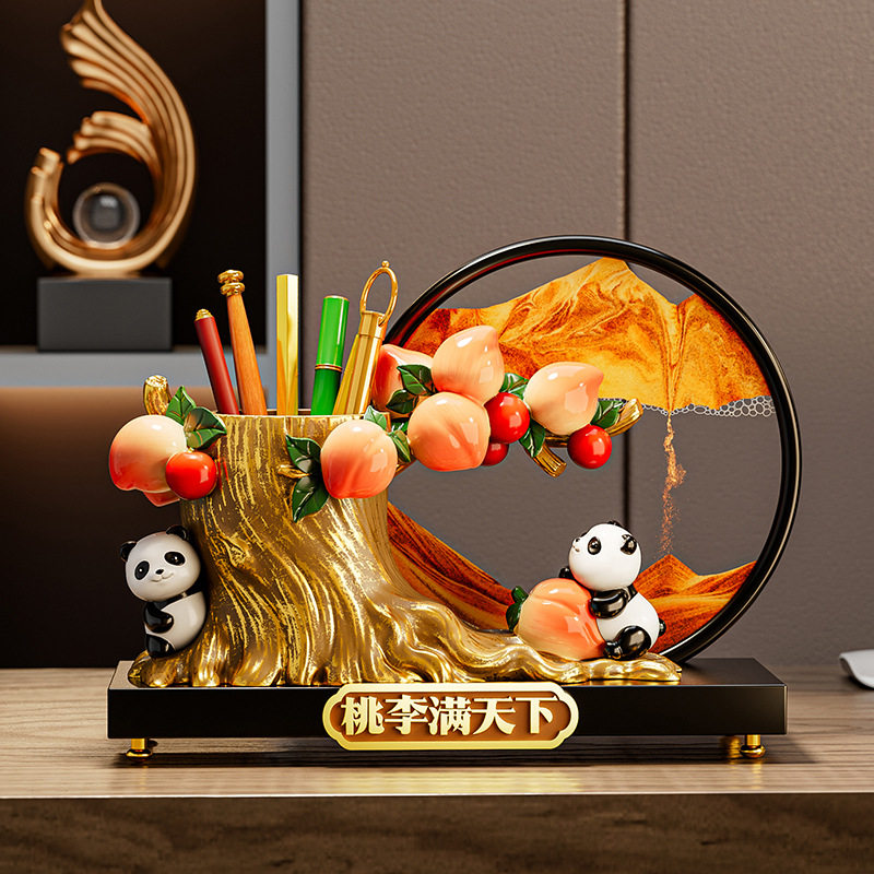 熊猫笔筒收纳流沙画装饰