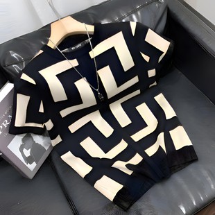 卡农轻奢服饰时尚短袖毛衣男士针织衫半袖修身毛衫圆领打底衫