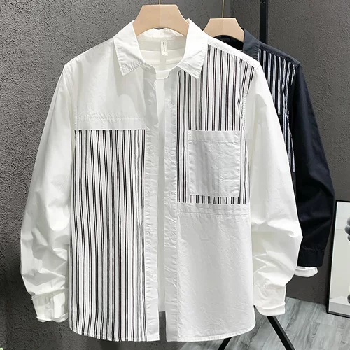 QFASHIONS春秋长袖衬衫条纹上衣