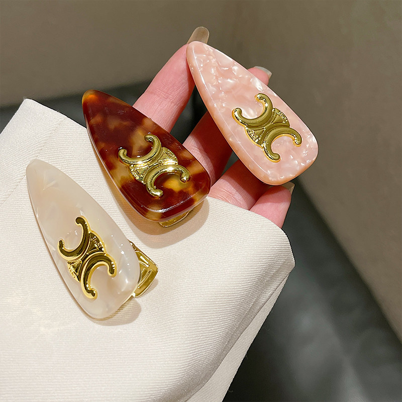 高级感法式复古大理石纹醋酸发夹鸭嘴夹时尚刘海夹前额碎发侧边夹