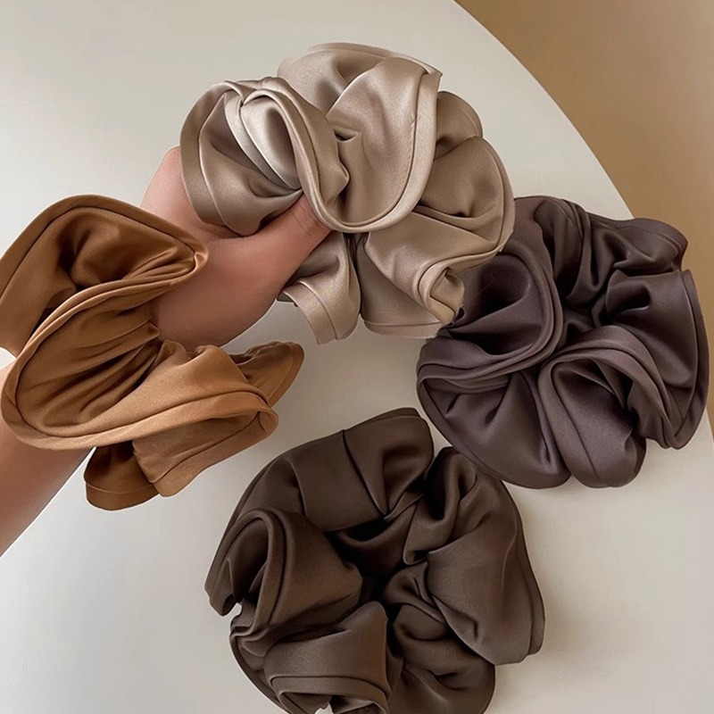 木耳边大肠发圈韩系高级感时尚洋气绝美黑色缎面马尾扎头发头绳女