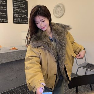 保暖夹棉毛领棉衣工装 实拍实价 冬季 座山雕棉服新款 加厚外套 美式