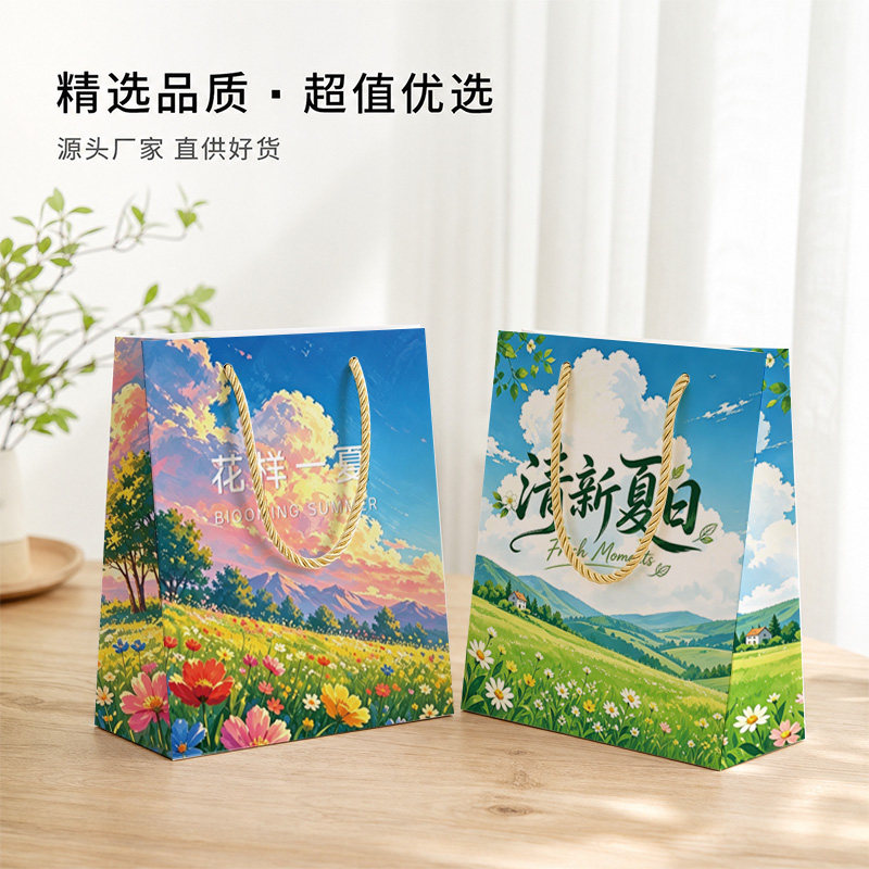 森系清新夏日手提纸袋牛油果绿礼物包装袋节日伴手礼高颜值礼品袋