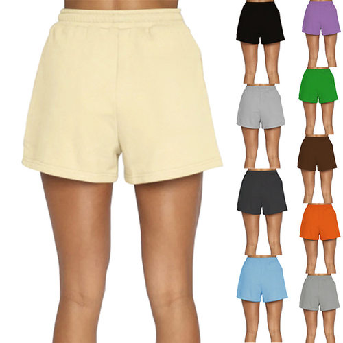 Solid color elastic waist straight shorts 纯色松紧腰直筒短裤