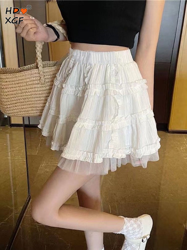 松紧腰显瘦拼接半身裙