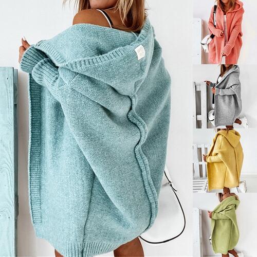 Autumn loose hooded sweater women's jacket秋宽松连帽毛衣夹克