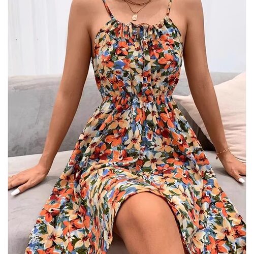 Floral camisole sleeveless dress for women碎花吊带无袖连衣裙