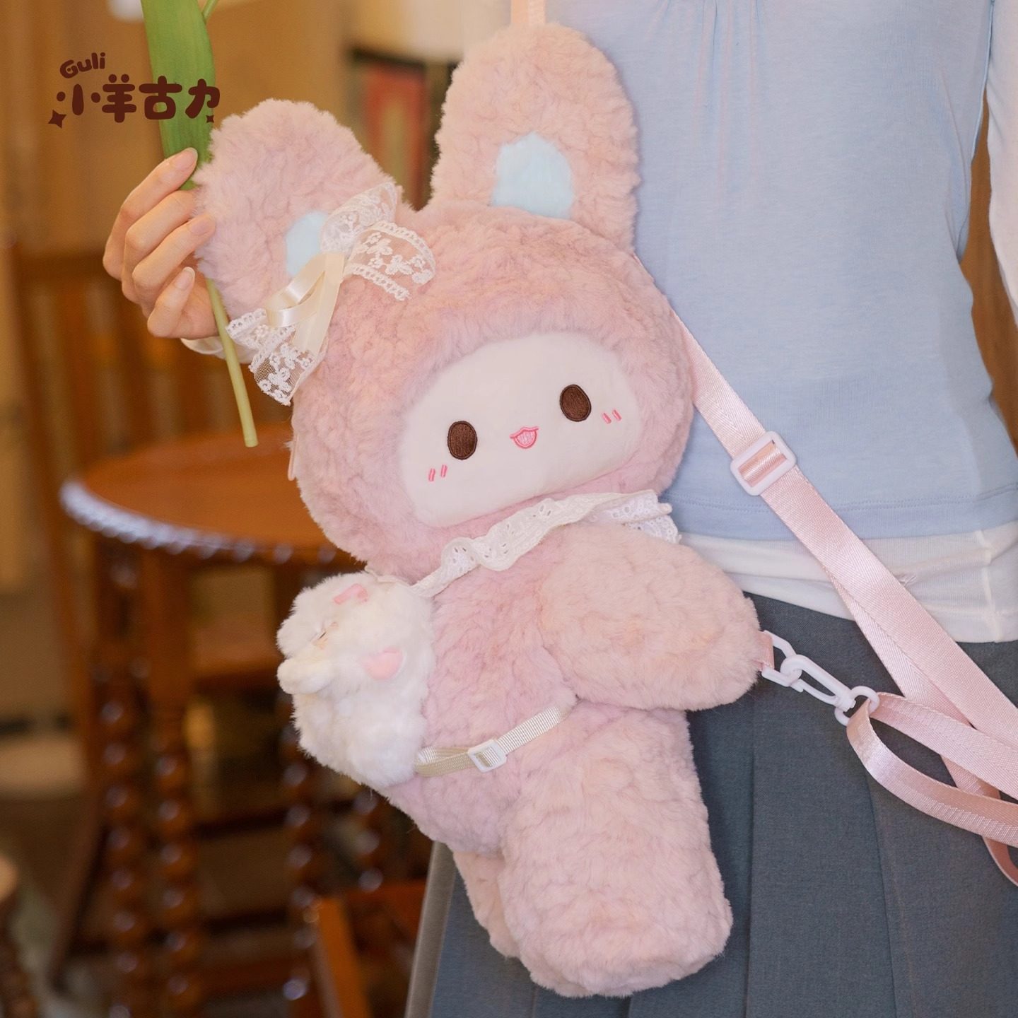 小羊古力&Rubitu可爱粉兔子趴趴包毛绒玩偶双肩背包包lolit斜挎包,箱包皮具/热销女包/男包,双肩背包,淘宝优惠券,粉丝福利购,淘宝优惠卷