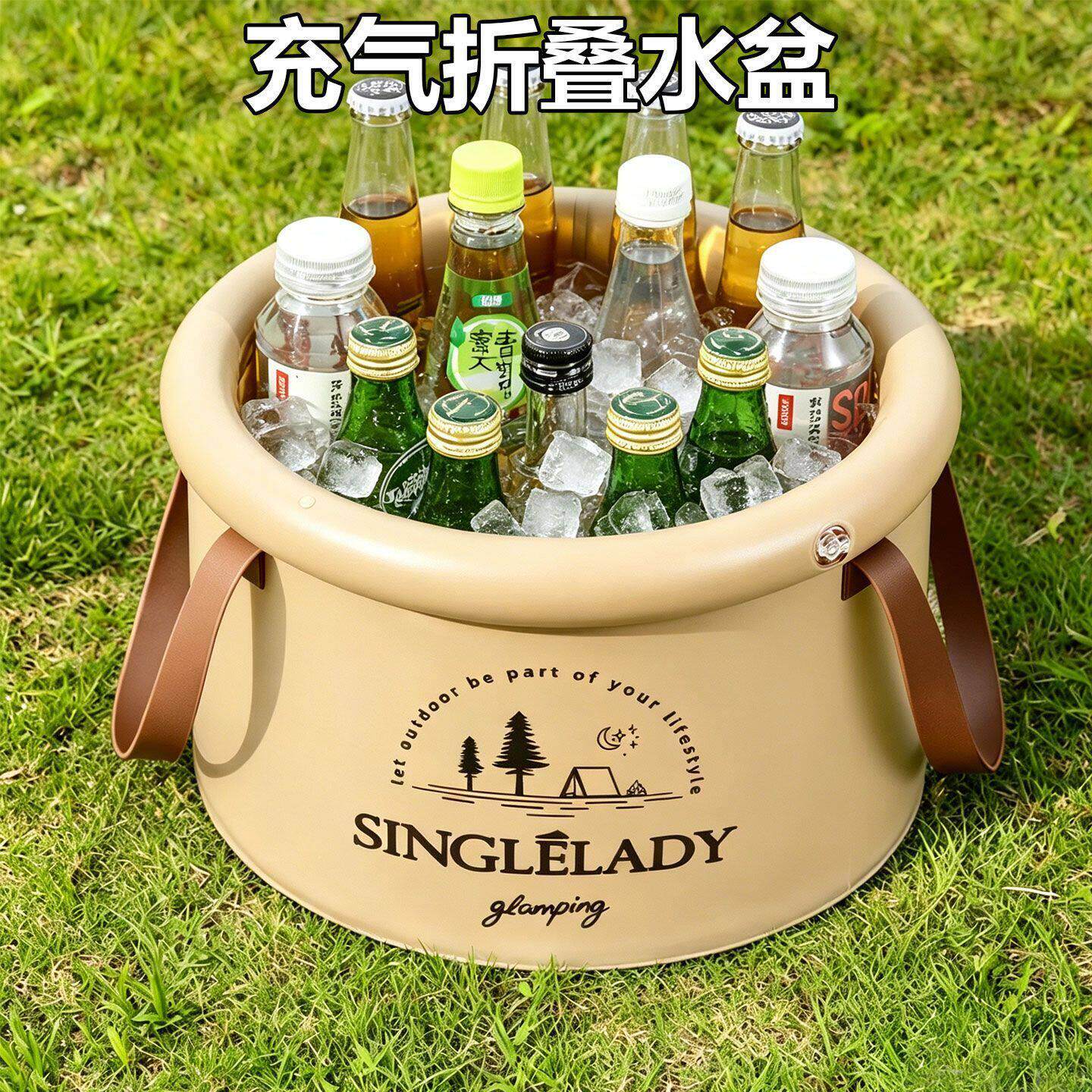可折叠充气水盆户外便携洗菜盆手提式洗漱盆洗脸泡脚桶旅游洗衣袋