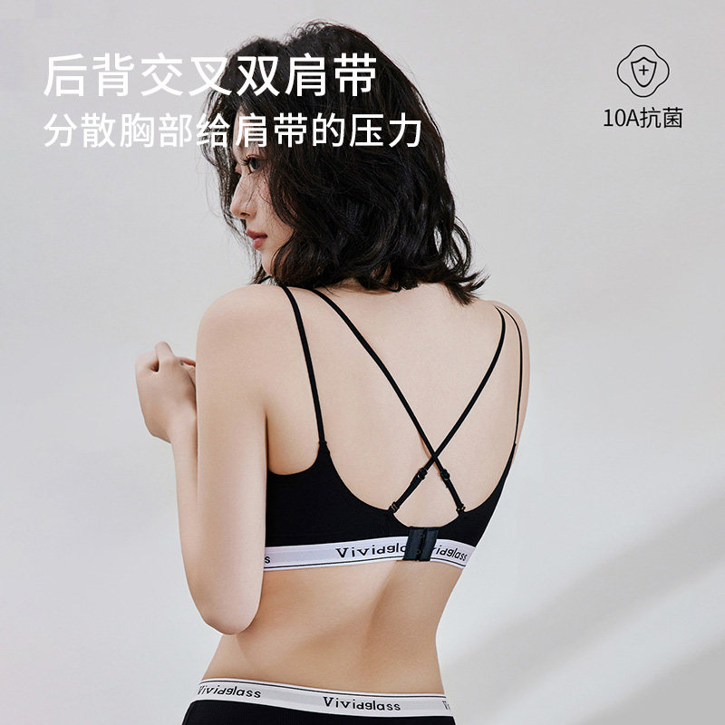 噗噗奶泡丨爵士舞辣妹美背内衣无钢圈字母肩带抗菌跳舞运动文胸女