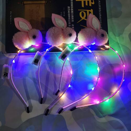 发光兔子发箍甜美可爱卡通网红发饰节日道具闪光超萌头箍地推礼品