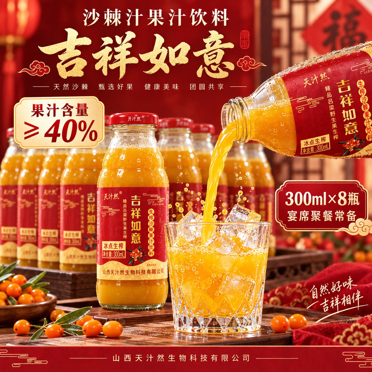 天汁然沙棘汁300ml吉祥如意