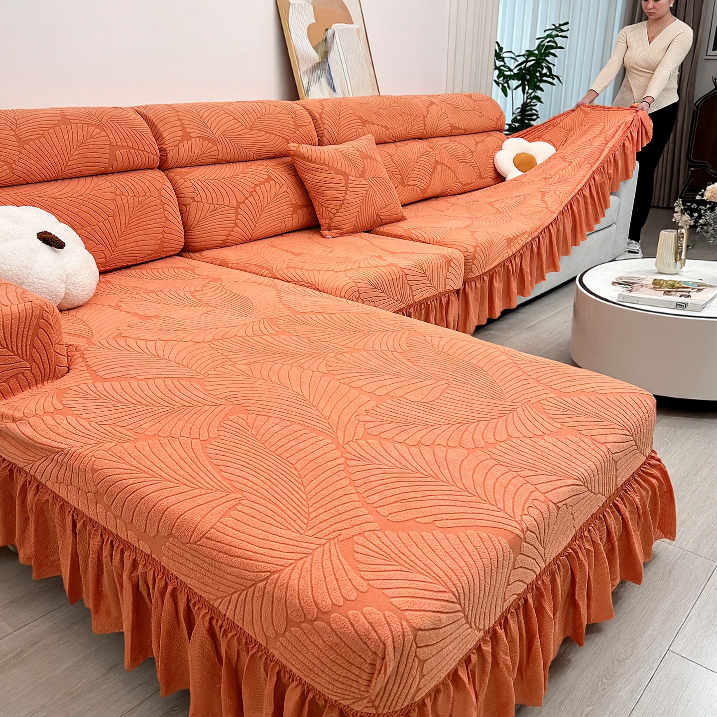 裙边沙发套罩全包弹力防猫抓盖布