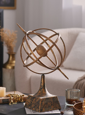 复古地球仪摆件家居饰品客厅金属桌面摆件复古风工艺品创意摆设件