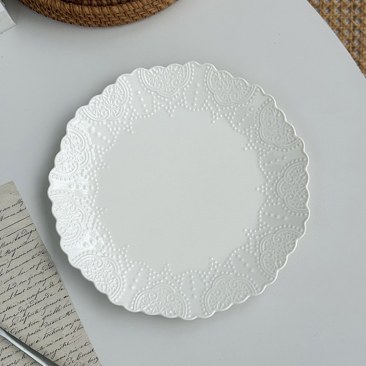 其其安 高级感珠点浮雕波浪边西餐牛排意面盘创意精致甜品盘菜盘