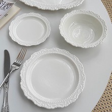 ins法式浮雕套餐餐具套装复古风餐盘西餐家用平盘高级感轻奢盘子