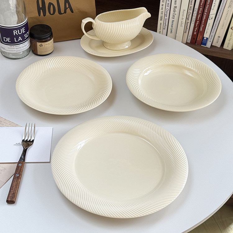 其其安 ins风简约欧式轻奢感陶瓷餐具扭纹浮雕陶瓷盘汤碗点心碟,餐饮具,盘,淘宝优惠券,粉丝福利购,淘宝优惠卷