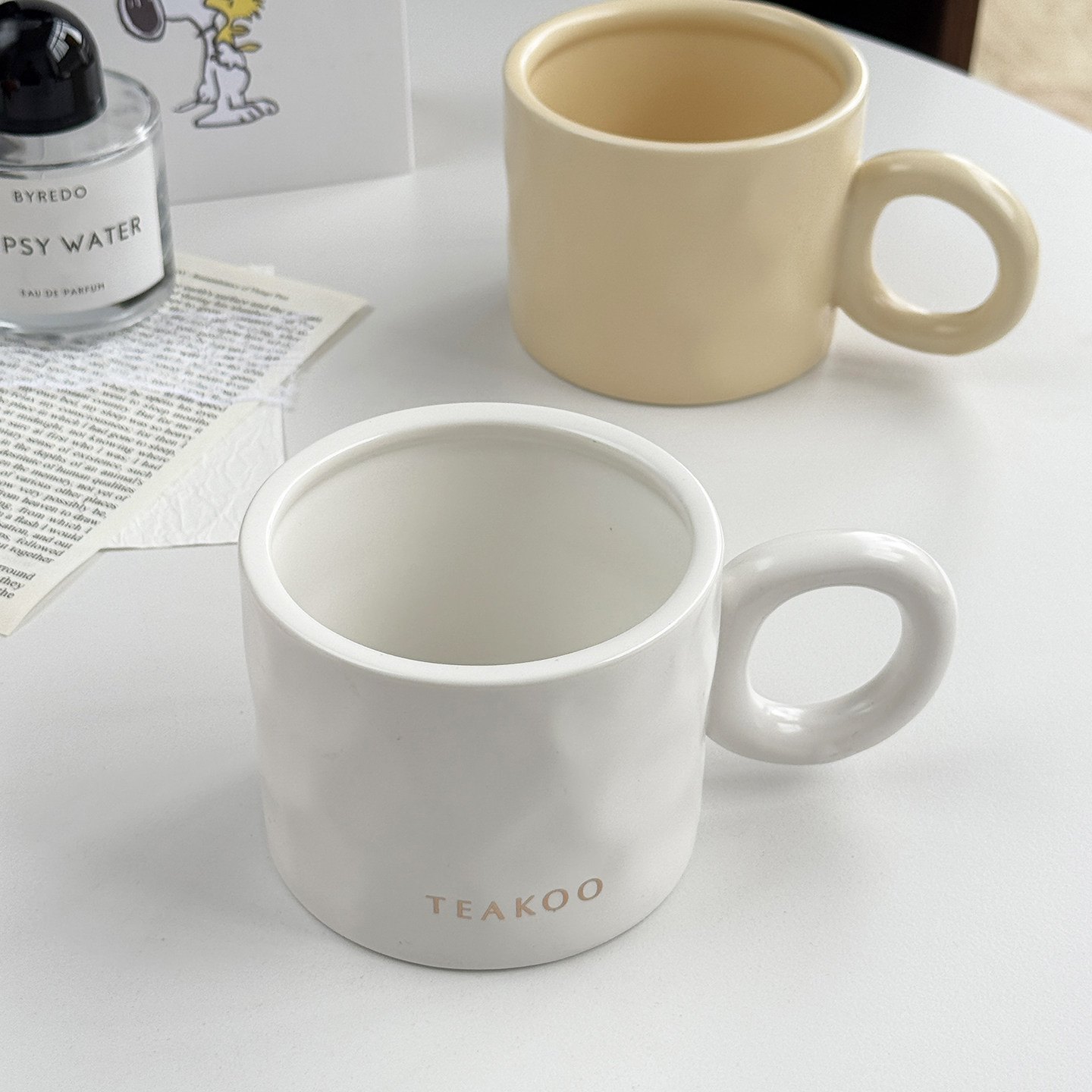 其其安 北欧大耳圈手柄陶瓷杯简约纯色马克杯手捏牛奶咖啡杯水杯