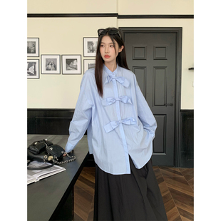 「闭店清仓不退不换」法式蝴蝶结衬衫长袖宽松设计感衬衣女新