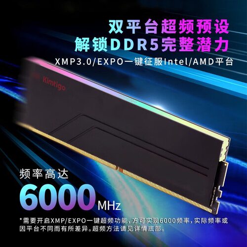 金泰克DDR5战虎暗宇32G(16GX2)台式机6000内存条C28电脑RGB灯条