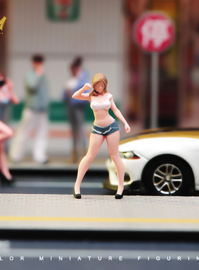 VM 1/87/64/43/24/18 握拳短裤女孩手工涂装微缩人偶场景模型摆件
