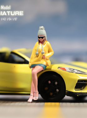 VM1/87/64/43/24/18靠车女孩微缩场景微拍摄影车模型搭配手办人偶