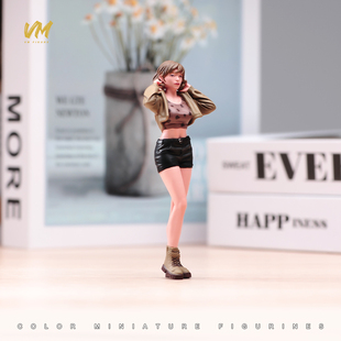 VM 1/24/18 摸头皮衣站姿女孩精涂微缩人偶场景模型手工涂装摆件