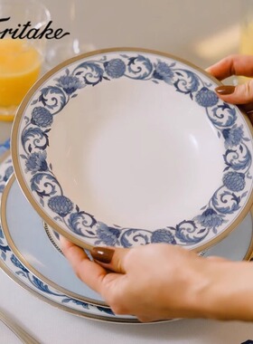 日本Noritake则武SONNET IN BLUE骨瓷中西餐盘套装家用餐具礼物