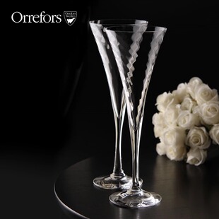 【结婚礼物】Orrefors进口水晶玻璃香槟酒杯高脚杯2只礼盒新婚礼