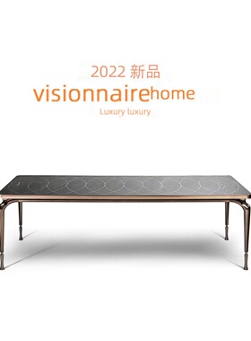 意式轻奢设计师别墅visionnaire餐厅不锈钢餐桌椅组合后现代饭桌