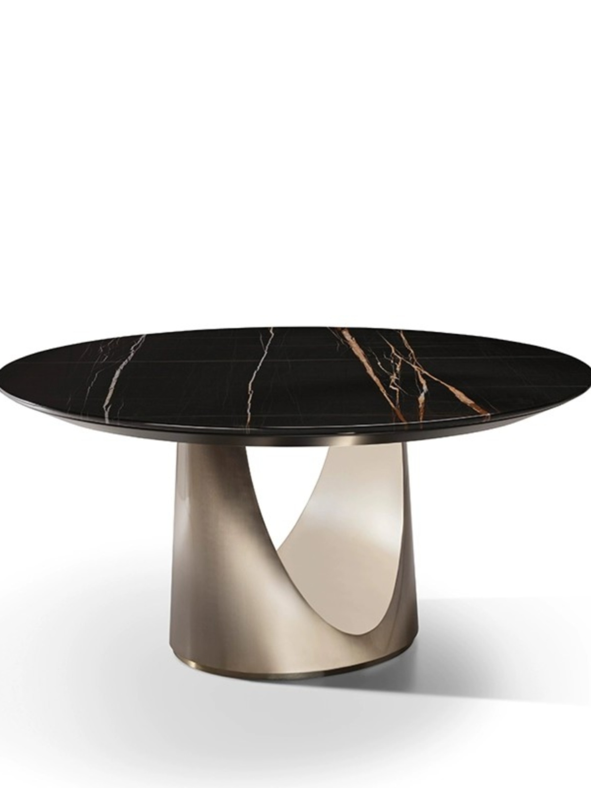 意式轻奢劳伦黑金大理石吃饭桌现代简约客厅圆形不锈钢设计师餐桌