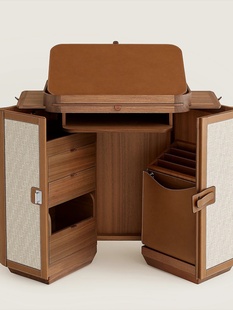 现代轻奢卧室实木硬包皮革可折叠马鞍皮收纳化妆柜多层储物装饰柜