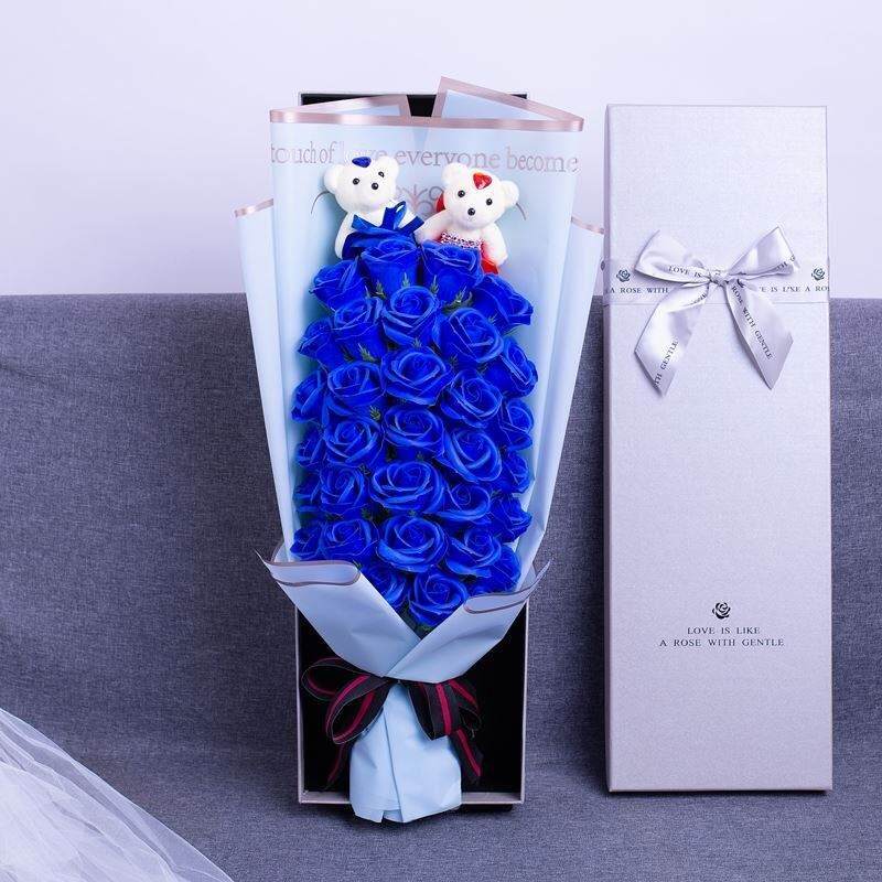 蓝色妖姬蓝玫瑰假花香皂花玫瑰花束仿真玫瑰花蓝色妖姬永生花女友