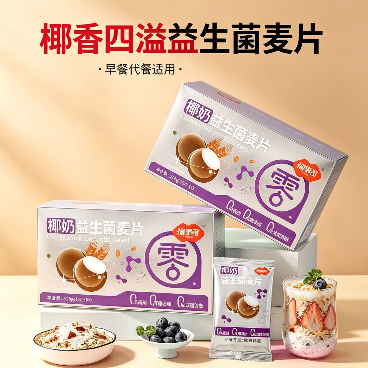 女士减脂期专用代餐燕麦片椰奶益生菌无蔗糖营养代餐无糖食品糖尿人专用饱腹早餐低负担中老年低卡孕妇低热量即食冲泡膳食纤维饱腹