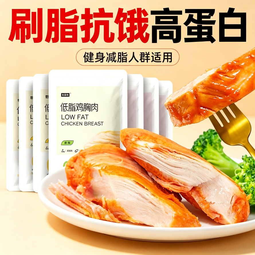 鸡胸肉减脂减餐肥0低脂肪开袋即食无添加干燥几主食代餐专用学生方便解馋小零食居家健身宿舍0热量出游鸡排轻食轻速糖食品饱腹