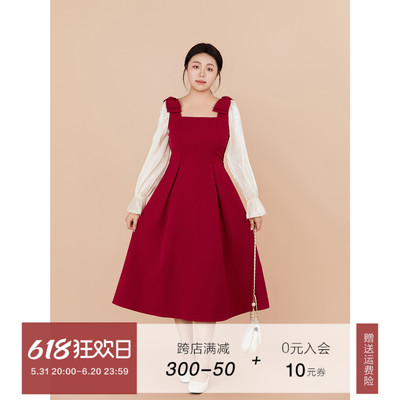 DM100微胖mm大码女装2024春新款显瘦订婚礼服红色公主连衣裙生日