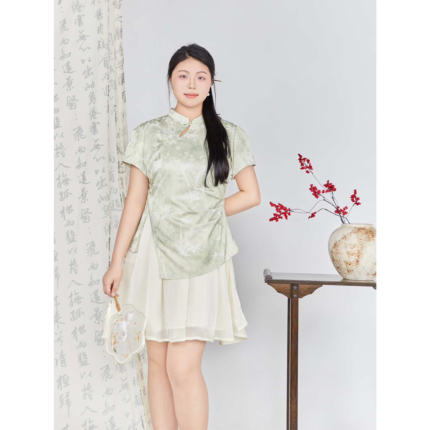 DM100大码女装一加一版型胖mm【新中式连衣裙】拼接假两件修身裙