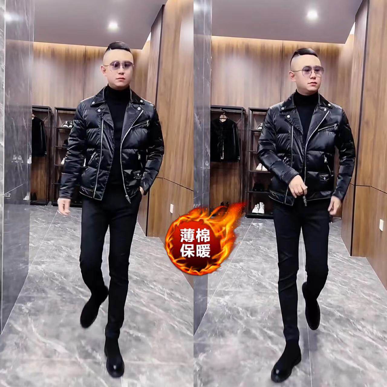 秋冬男士棉服短款棉衣修身帅气机车服2022新款男士棉衣外套翻领潮