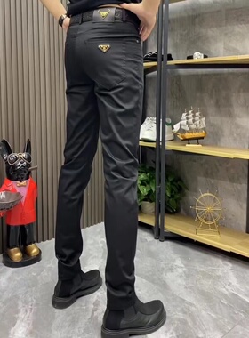 2103秋季男士黑色修身直筒西裤弹力长裤男裤厚款欧货商务休闲裤帅