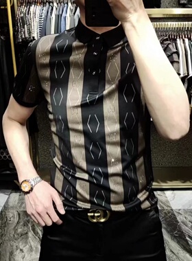 23318夏季新款男士商务高级感短袖t恤潮流百搭POLO衫修身气质半袖