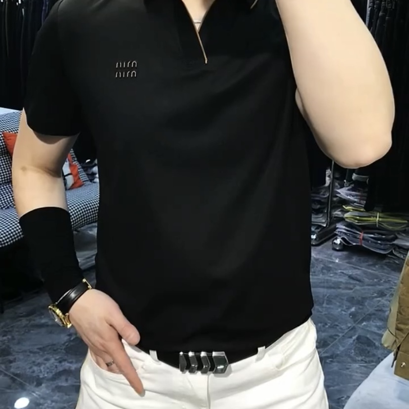 2025夏季新款欧货男士休闲翻领短袖polo衫时尚简约百搭修身半袖男