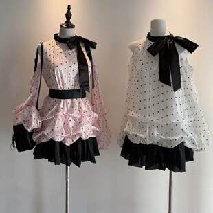 vintage古着千金风 莉莉丝 中古波点挂脖花苞连衣裙 现货秒发