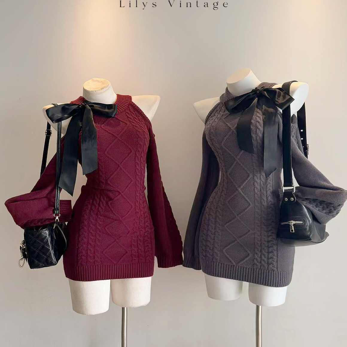 莉莉丝 vintage长袖复古包臀裙 毛衣千金感显瘦收腰