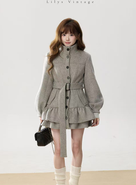 莉莉丝vintage BBR中古复刻花瓣大衣冬季 毛呢外套女百搭