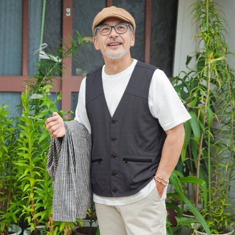 春夏装爸爸马甲男中老年人宽松多口袋马夹老人爷爷背心春夏坎肩