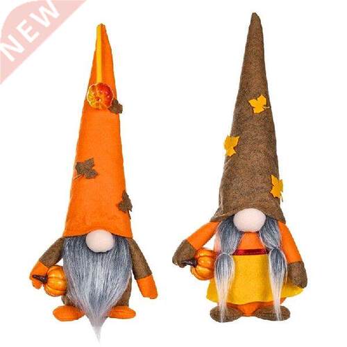 Harvest Festival Gnome Maple Leaf Hat Holding Pumpkin in